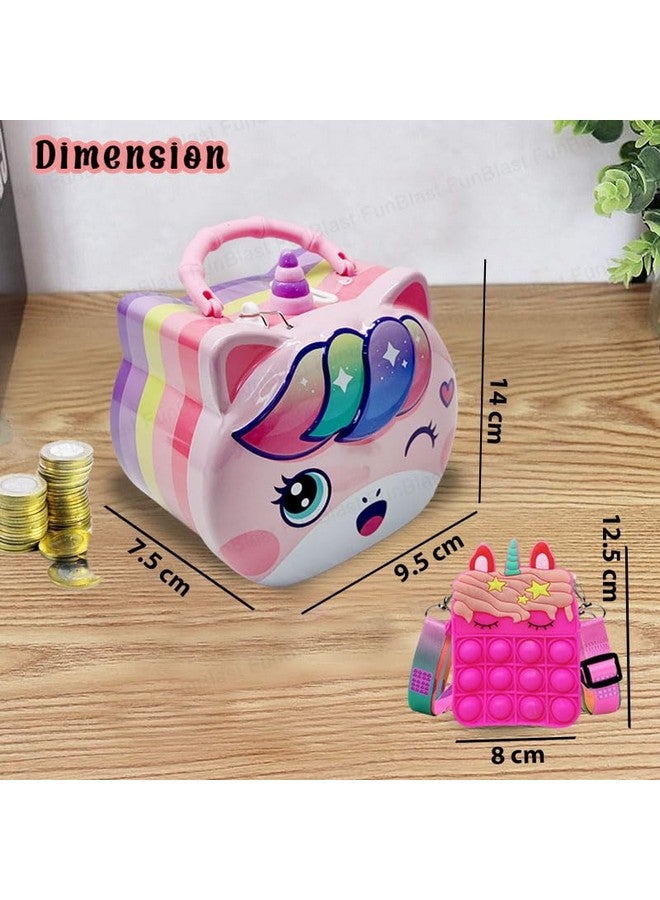 فنبلاست حقيبة يد فن بلاست يونيكورن بوب إت مع صندوق عملات يونيكورن للأطفال - محفظة بوب إت للبنات، ألعاب تخفيف التوتر، حقيبة بوب إت للبنات، بنك نقود على شكل لعبة كرتونية للأطفال، (عبوة من قطعتين؛ لون عشوائي) - Image 2