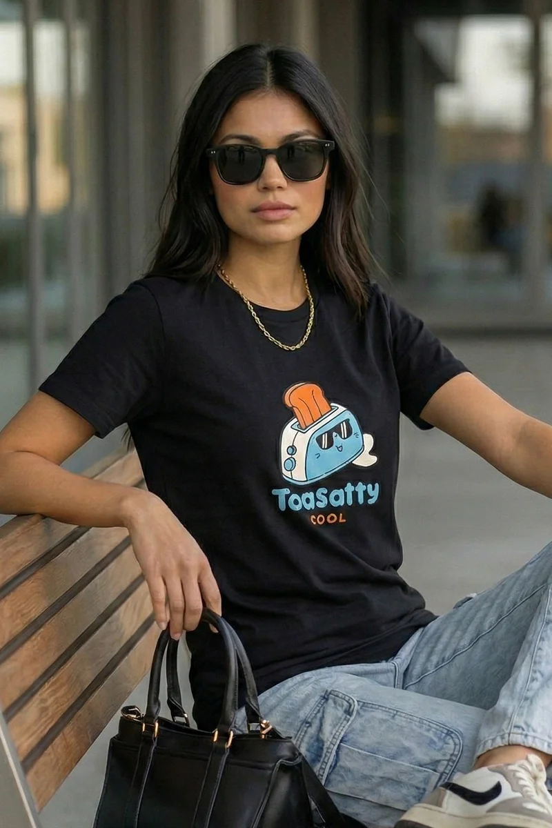 جونبيري JUNEBERRY® Women’s Regular Fit Pure Cotton Printed T-Shirt | Soft Fabric, Breathable Comfort | Round Neck, Half Sleeves, Round Neck (JB_55_TOSTY_BLK_L)