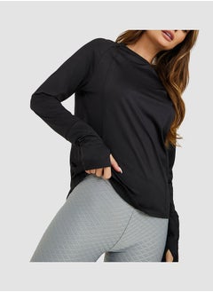 Styli Thumbhole & Tonal Piping Detail Long Sleeve Active Top  - Image 1