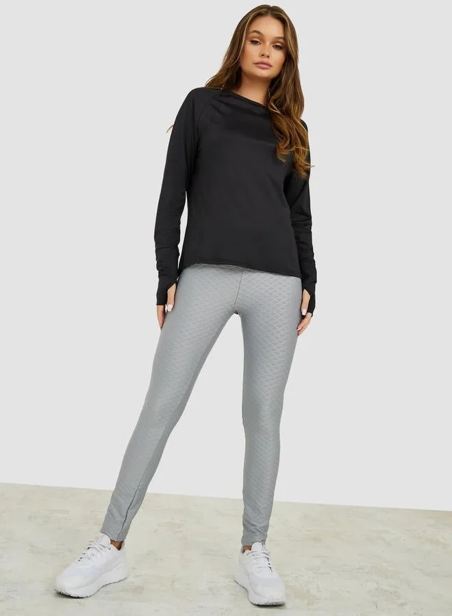 Styli Active Thumbhole and Tonal Piping Detail Long Sleeve Top