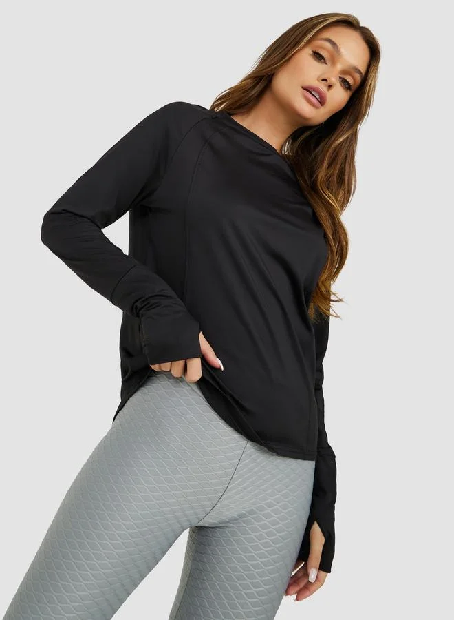 Styli Active Thumbhole and Tonal Piping Detail Long Sleeve Top
