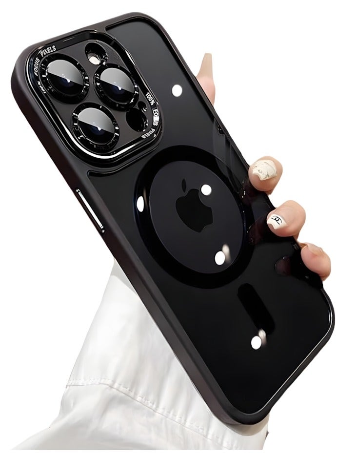جراب مغناطيسي مقاوم للصدمات لهاتف iPhone 14 Pro Max مع إطار كاميرا معدني لحماية كاملة للعدسات - غطاء مغناطيسي أنيق غير لامع للرجال والنساء والشباب ويدعم الماج سيف والشحن اللاسلكي - مضاد لبصمات الأصابع، وحماية للكاميرا، ومقاوم للسقوط (أسود) - Image 1