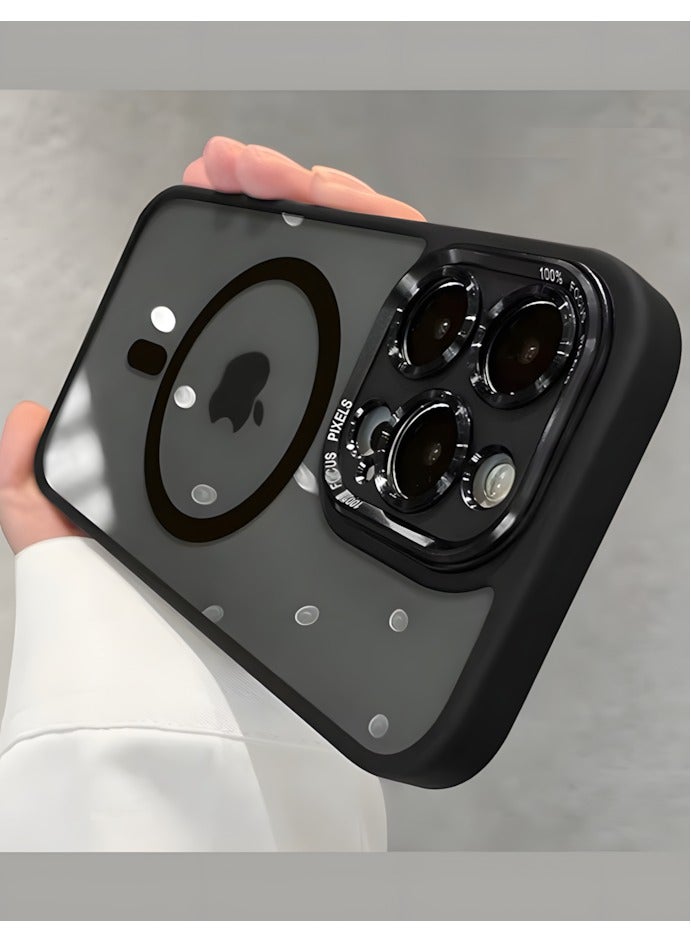 جراب مغناطيسي مقاوم للصدمات لهاتف iPhone 14 Pro Max مع إطار كاميرا معدني لحماية كاملة للعدسات - غطاء مغناطيسي أنيق غير لامع للرجال والنساء والشباب ويدعم الماج سيف والشحن اللاسلكي - مضاد لبصمات الأصابع، وحماية للكاميرا، ومقاوم للسقوط (أسود) - Image 2