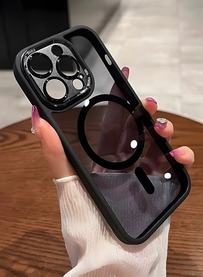 جراب مغناطيسي مقاوم للصدمات لهاتف iPhone 14 Pro Max مع إطار كاميرا معدني لحماية كاملة للعدسات - غطاء مغناطيسي أنيق غير لامع للرجال والنساء والشباب ويدعم الماج سيف والشحن اللاسلكي - مضاد لبصمات الأصابع، وحماية للكاميرا، ومقاوم للسقوط (أسود) - Image 3