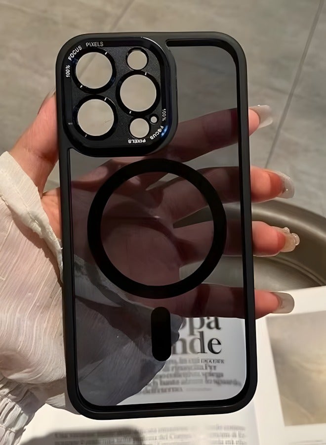 جراب مغناطيسي مقاوم للصدمات لهاتف iPhone 14 Pro Max مع إطار كاميرا معدني لحماية كاملة للعدسات - غطاء مغناطيسي أنيق غير لامع للرجال والنساء والشباب ويدعم الماج سيف والشحن اللاسلكي - مضاد لبصمات الأصابع، وحماية للكاميرا، ومقاوم للسقوط (أسود) - Image 4