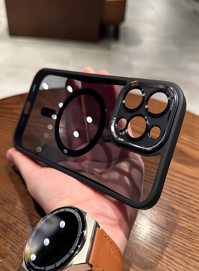 جراب مغناطيسي مقاوم للصدمات لهاتف iPhone 14 Pro Max مع إطار كاميرا معدني لحماية كاملة للعدسات - غطاء مغناطيسي أنيق غير لامع للرجال والنساء والشباب ويدعم الماج سيف والشحن اللاسلكي - مضاد لبصمات الأصابع، وحماية للكاميرا، ومقاوم للسقوط (أسود) - Image 5