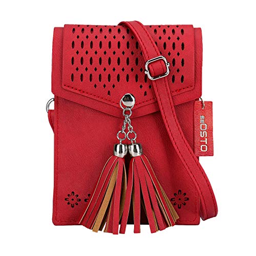 seOSTO Womens Small Crossbody Bag, Tassel Cell Phone Purse Holder Wallet - Image 1