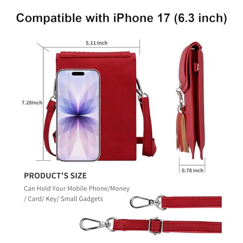 seOSTO Womens Small Crossbody Bag, Tassel Cell Phone Purse Holder Wallet - Image 5