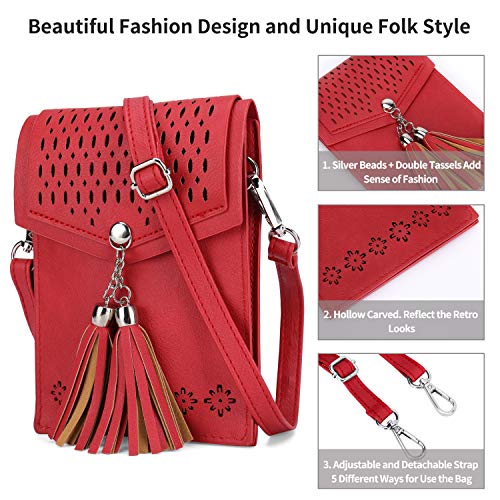 seOSTO Womens Small Crossbody Bag, Tassel Cell Phone Purse Holder Wallet - Image 3