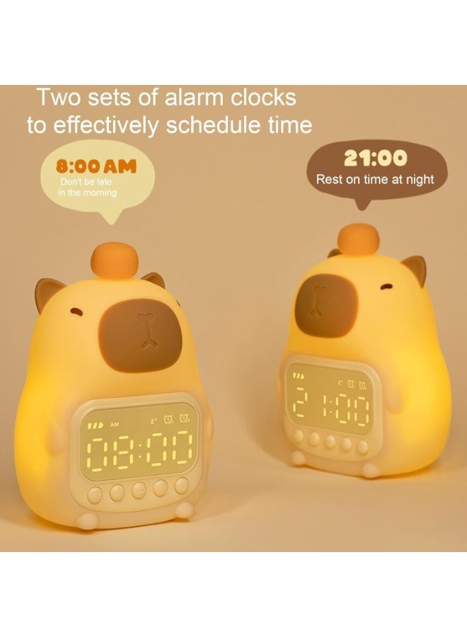 ساعة منبه على شكل حيوان الكابيبارا مع ضوء ليلي، مصباح سيليكون قابل لإعادة الشحن، ساعة تنبيه، مصباح طاولة على شكل حيوان لطيف، رفيق نوم مثالي للأطفال - Image 2
