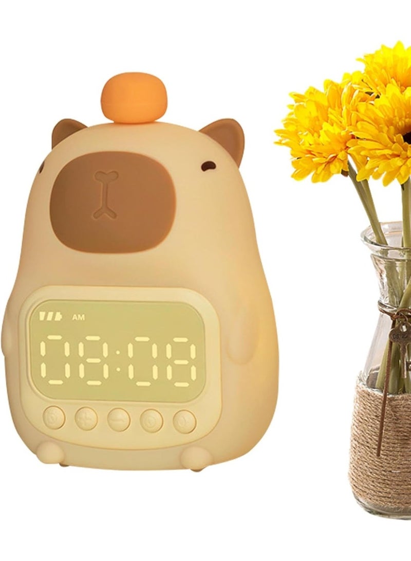 ساعة منبه على شكل حيوان الكابيبارا مع ضوء ليلي، مصباح سيليكون قابل لإعادة الشحن، ساعة تنبيه، مصباح طاولة على شكل حيوان لطيف، رفيق نوم مثالي للأطفال - Image 1