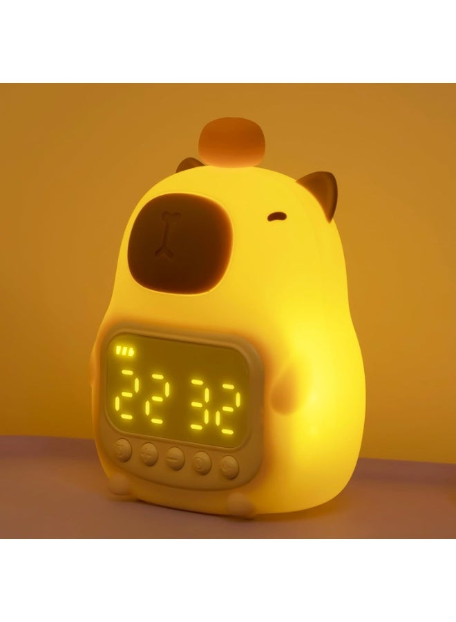 ساعة منبه على شكل حيوان الكابيبارا مع ضوء ليلي، مصباح سيليكون قابل لإعادة الشحن، ساعة تنبيه، مصباح طاولة على شكل حيوان لطيف، رفيق نوم مثالي للأطفال - Image 3