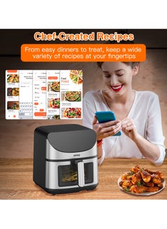 HOTOR Touch Air Fryer, Oil Free Cooking Air Fryer With Digital Control Panel Display 1700W Black 8L Family Size, One-Touch Digital Control Presets, French Fries, Chicken, Meat, Fish,  - Image 5
