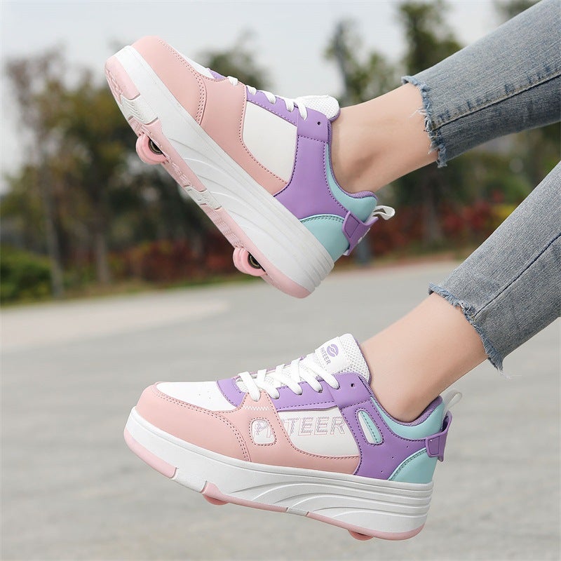 Pulley Heloon Shoes Roller Skates Four-Wheel Deformation Shoes Children And Teenagers Roller Skates Double-Row Roller Skates - Image 3