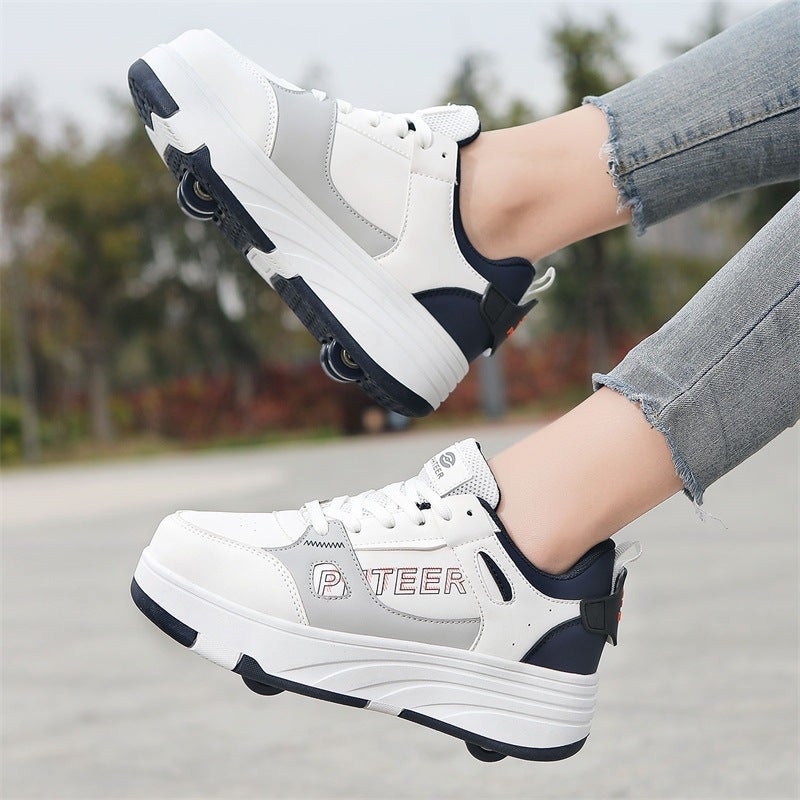 Pulley Heloon Shoes Roller Skates Four-Wheel Deformation Shoes Children And Teenagers Roller Skates Double-Row Roller Skates - Image 2
