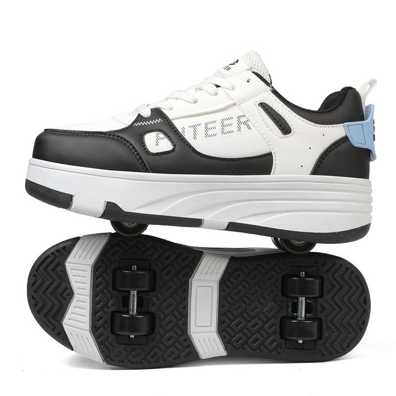 Pulley Heloon Shoes Roller Skates Four-Wheel Deformation Shoes Children And Teenagers Roller Skates Double-Row Roller Skates - Image 5