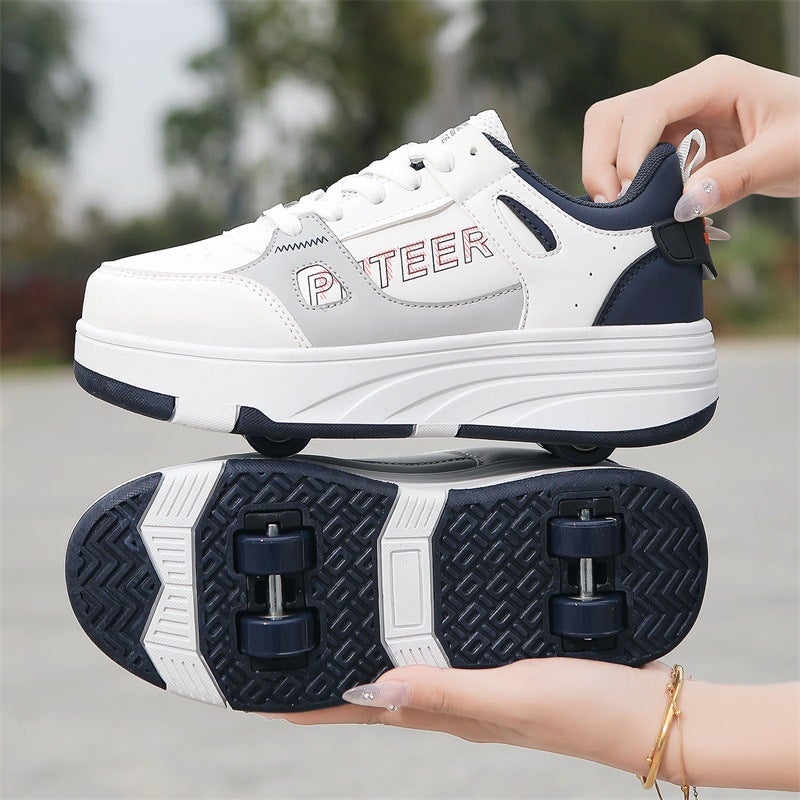 Pulley Heloon Shoes Roller Skates Four-Wheel Deformation Shoes Children And Teenagers Roller Skates Double-Row Roller Skates - Image 1