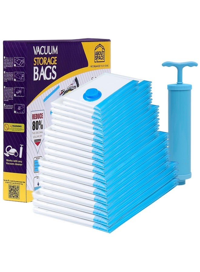 ABOUT SPACE Polypropylene 20 Pack Vacuum Bags for Travel with Hand Pump (3-X Jumbo/5 Jumbo/5 Large/5 Medium/2 Small) Airtight, Reusable SPACE Saver Compression Bags for Packing,Transparent - Image 1