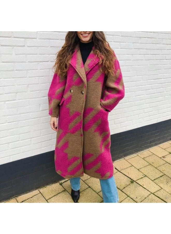 European And American Autumn Women's Clothing, Various Color-blocked Plaid Long-sleeved Lapel Outwears, Printed Dragon And Phoenix Woolen Outwears