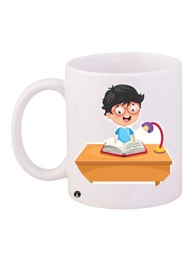 Cartoon Printed Coffee Mug White/Brown/Blue 11ounce