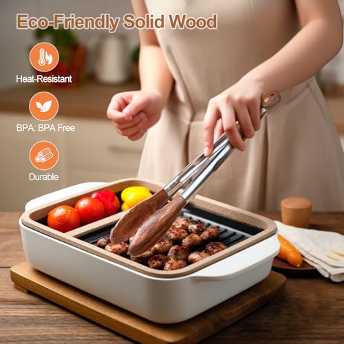 stochastic box Wooden Kitchen Cooking Tongs 2 Pcs Food Tongs with Wood Tip 9 Inch 12 Inch Walnut Wooden Kitchen Tongs for Salad Tossing and Serving Food - Image 2