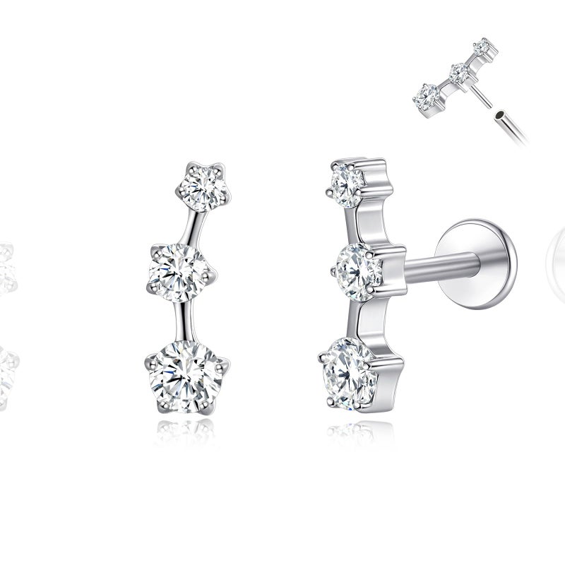 limerencia ASTM F136 Threadless Push in Titanium Earrings,Hypoallergenic Flat Back Cubic Zirconia G23 18G 6mm 8mm Body Piercing Studs for Cartilage Helix Tragus Conch(a pair) - Image 1