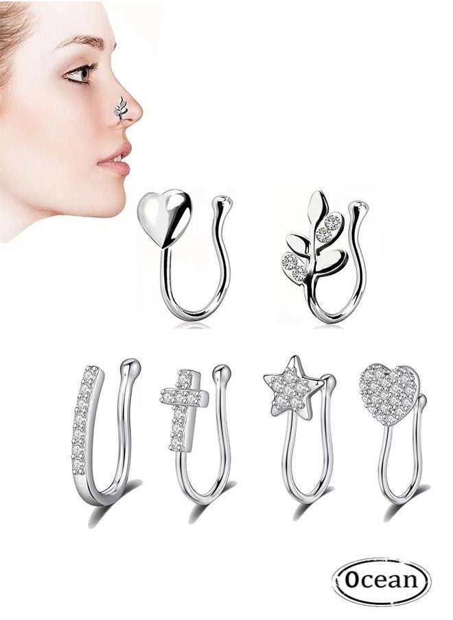 Ocean - 6 Pcs Fake Nose Ring for Women Nose Cuffs Non Piercing Jewelry Adjustable Faux Nose Rings Set - Image 1