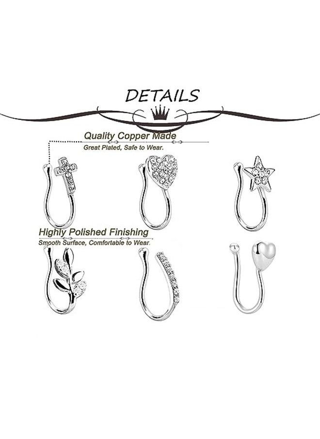 Ocean - 6 Pcs Fake Nose Ring for Women Nose Cuffs Non Piercing Jewelry Adjustable Faux Nose Rings Set - Image 1