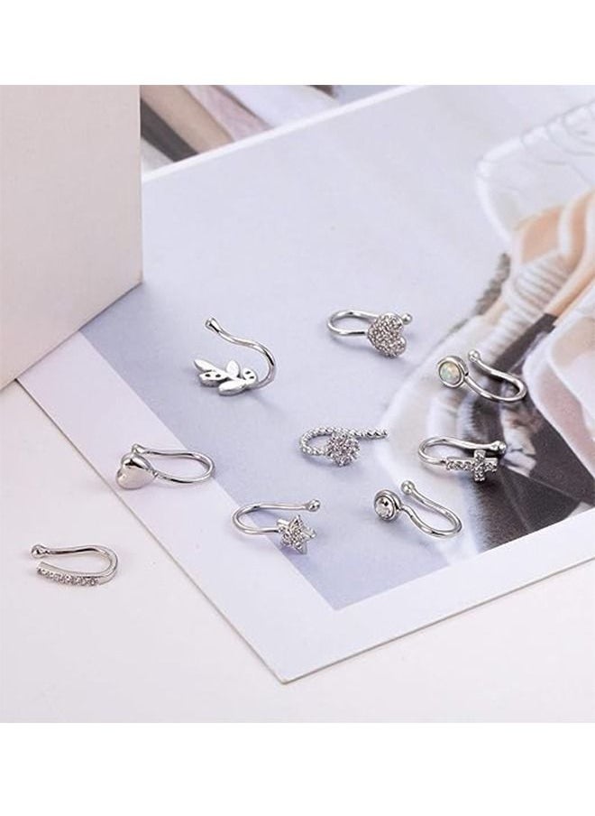 Ocean - 6 Pcs Fake Nose Ring for Women Nose Cuffs Non Piercing Jewelry Adjustable Faux Nose Rings Set - Image 1
