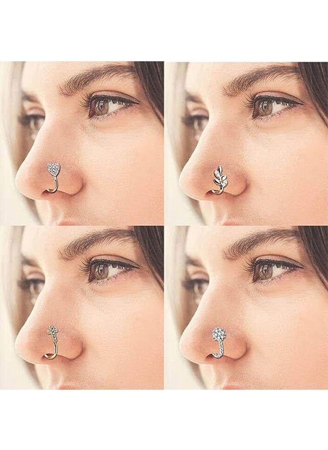 Ocean - 6 Pcs Fake Nose Ring for Women Nose Cuffs Non Piercing Jewelry Adjustable Faux Nose Rings Set - Image 1