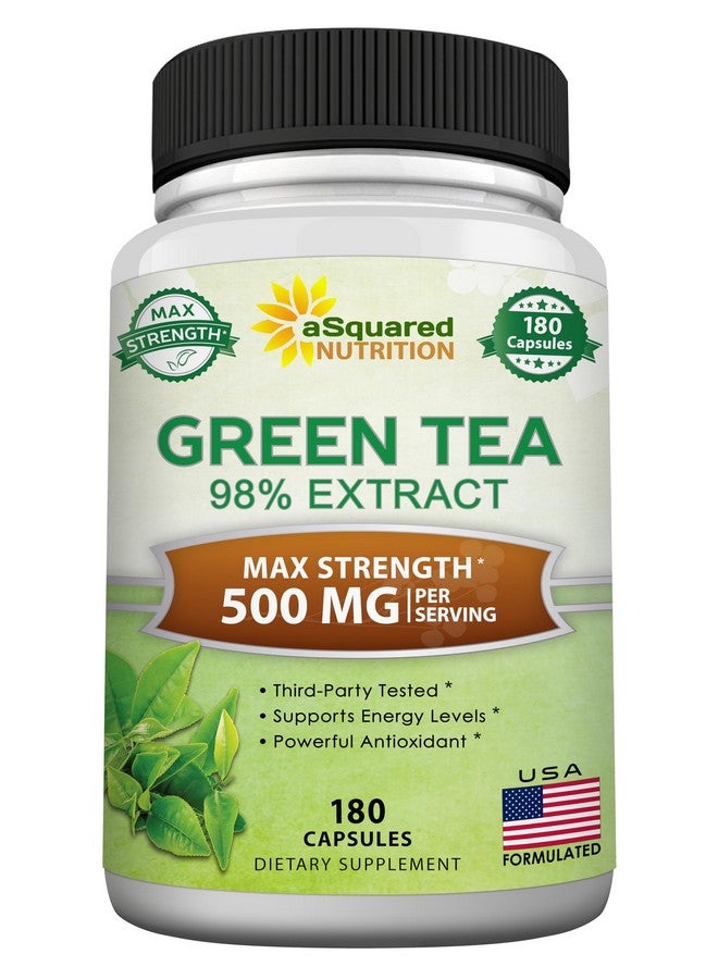 aSquared Nutrition Green Tea Extract with EGCG - 180 Capsules - 500mg per Capsule - 75% Polyphenols, 45% EGCG - Antioxidant Support, Heart Health, Natural Detox - Low Caffeine Supplement - Image 1