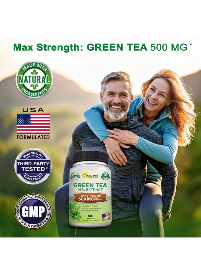 aSquared Nutrition Green Tea Extract with EGCG - 180 Capsules - 500mg per Capsule - 75% Polyphenols, 45% EGCG - Antioxidant Support, Heart Health, Natural Detox - Low Caffeine Supplement - Image 2