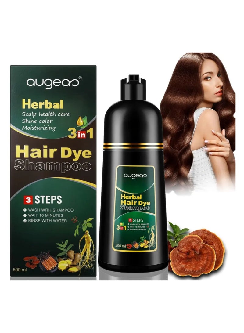 اوجياس شامبو صبغ الشعر البني للشعر الرمادي، شامبو أوجيو الفوري لتلوين الشعر 3 في 1 للنساء والرجال، مكونات عشبية لتغطية الشعر الرمادي بنسبة 100%، 500 مل - Image 3