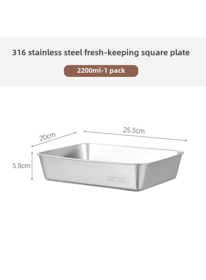 316 Stainless Steel Preservation Box Fruit Box Lunch Box Refrigerator Sealed Box Thickened Finishing Storage Box Freezer Box-Specifications:2200ml-single Set [without Cap]  - Image 1