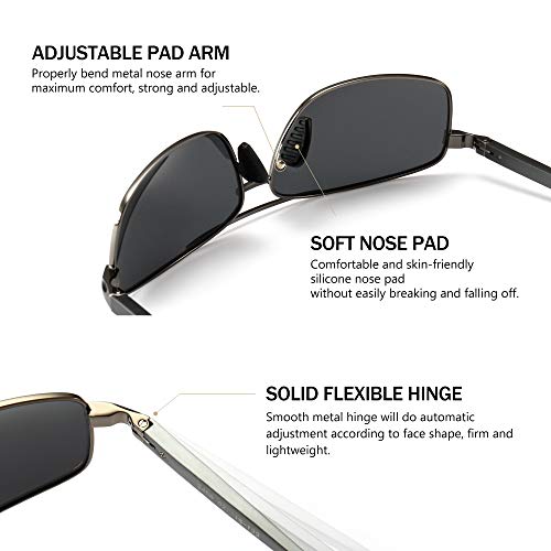 SUNGAIT Ultra Lightweight Rectangular Polarized Sunglasses Men UV400 Protection (Gunmetal Frame Gray Lens, 62) Metal Frame SGT458 QKH-CA - Image 4