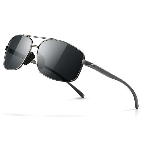 SUNGAIT Ultra Lightweight Rectangular Polarized Sunglasses Men UV400 Protection (Gunmetal Frame Gray Lens, 62) Metal Frame SGT458 QKH-CA - Image 1