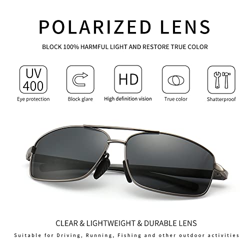 SUNGAIT Ultra Lightweight Rectangular Polarized Sunglasses Men UV400 Protection (Gunmetal Frame Gray Lens, 62) Metal Frame SGT458 QKH-CA - Image 2