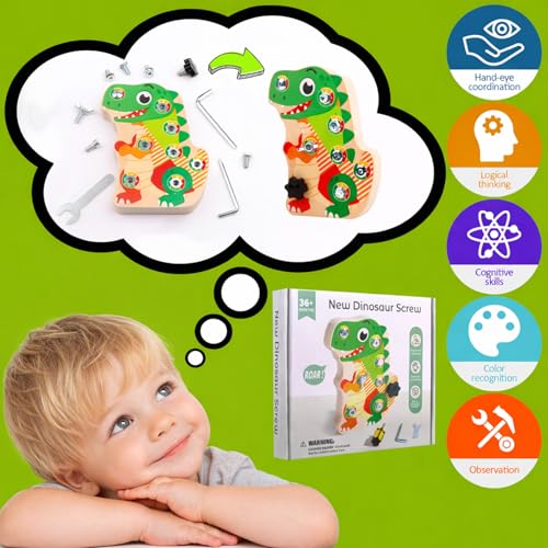 Liangding Montessori Screw Board Toy Dinosaur for Kids Wooden Fine Motor Skills Busy Board with 8 Screws Tools STEM Learning Toy for Toddlers Ages 2 3 4 5 Educational Gift for Boys Girls - Image 5