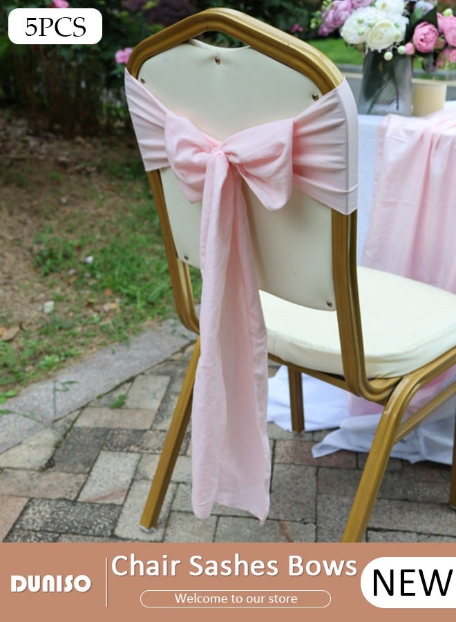 DUNISO 5 PCS 18*250cm Satin Chair Sashes Wedding Chair Bow, Banquet Chair Decorative Ties Bows Chair Cover Decor for Wedding Banquet Event Party Hotel Dining Chair Decoration  - Image 1