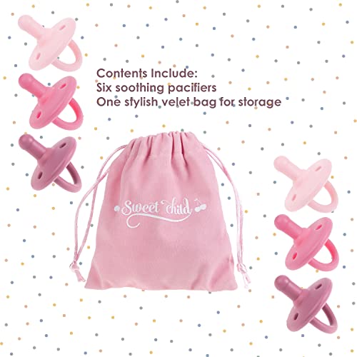 Sweet Child Pacifiers 0-18 Months, Set of 6 Ultra-Light Silicone Binkies with Collapsible Handle & 3 Air Holes for Added Safety, Best Newborn Pacifiers for Baby Boys Or Girls - Image 2