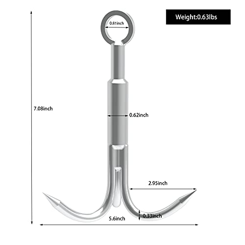 MHDMAG Grappling Hook, Carabiner Climbing with 3-Claw Stainless Steel Hooks for Retrieving, Outdoor Hiking, Tree Limb Removal,Middle - Image 3