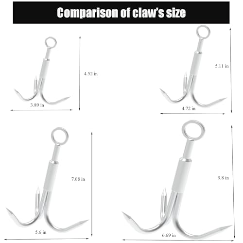 MHDMAG Grappling Hook, Carabiner Climbing with 3-Claw Stainless Steel Hooks for Retrieving, Outdoor Hiking, Tree Limb Removal,Middle - Image 4
