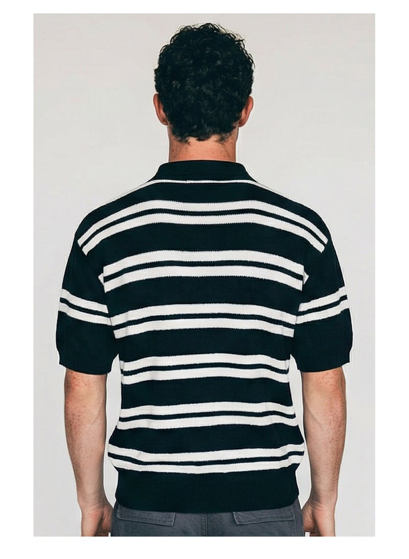 RAVIN Men's Nautical Striped Knit Polo Shirt - Image 2
