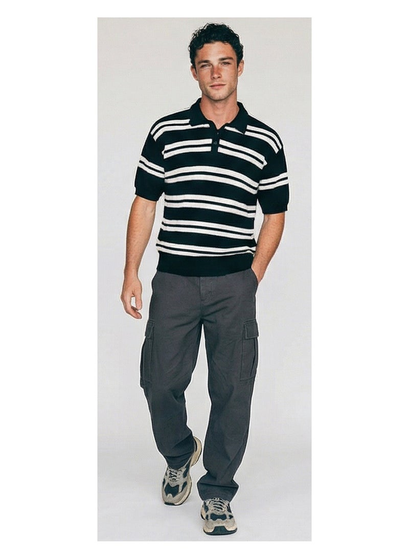 RAVIN Men's Nautical Striped Knit Polo Shirt - Image 3