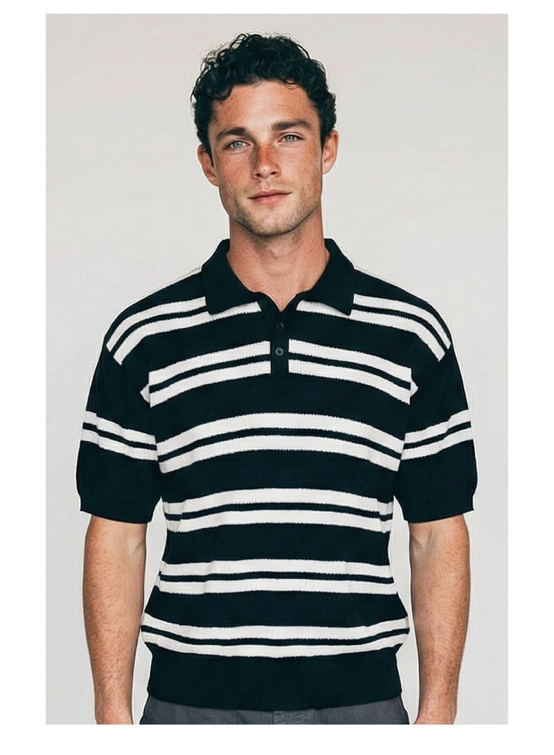RAVIN Men's Nautical Striped Knit Polo Shirt - Image 1