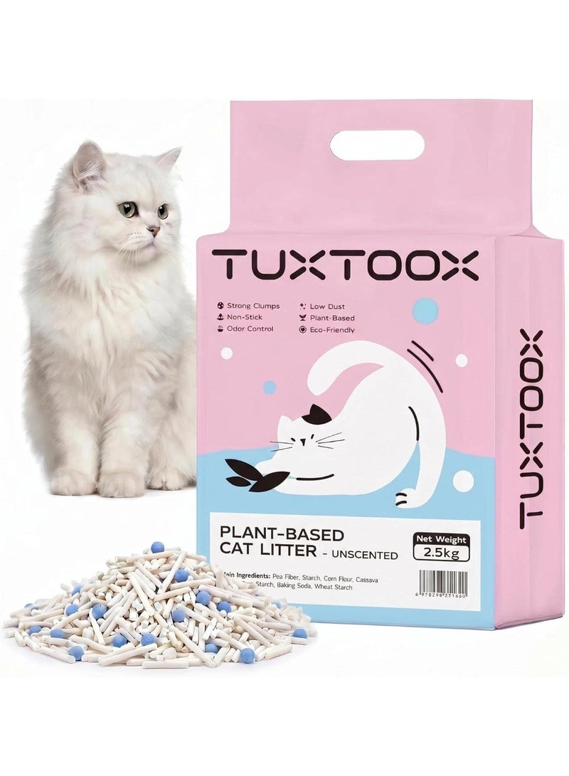 TUXTOOX Plant-Based Cat Litter Unscented 2.5kg Eco-Friendly Tofu Cat Litter Fast Clumping Low Dust Superior Odor Control - Image 1