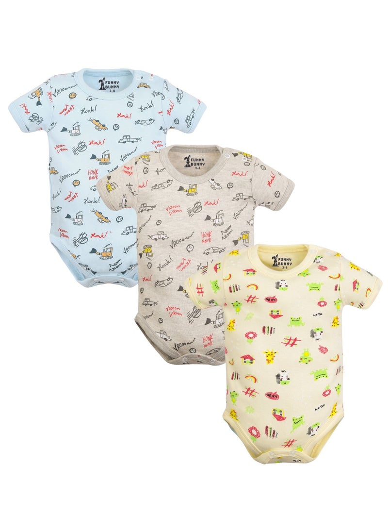 Funny Bunny - Half Sleeves Printed Onesies Bundle Of 3 Onesies - Image 1