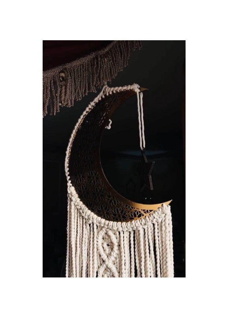 ماركة غير محددة Wooden Moon and Stars Lunar Crescent Moon Outline Wall Art Laser Cut Wood Handmade - 40cm  - Image 1