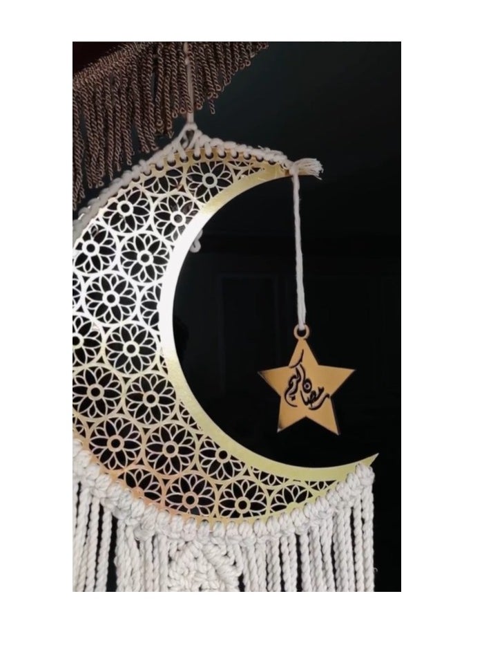 ماركة غير محددة Wooden Moon and Stars Lunar Crescent Moon Outline Wall Art Laser Cut Wood Handmade - 40cm  - Image 3