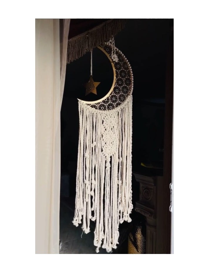 ماركة غير محددة Wooden Moon and Stars Lunar Crescent Moon Outline Wall Art Laser Cut Wood Handmade - 40cm  - Image 4